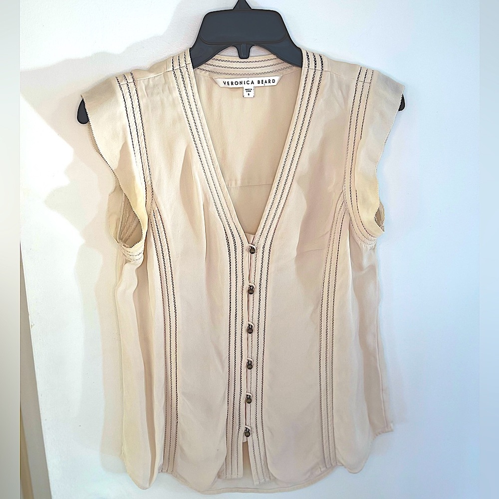 Veronica Beard | Silk VNeck ButtonUp Blouse | Size 6 | Good Condition